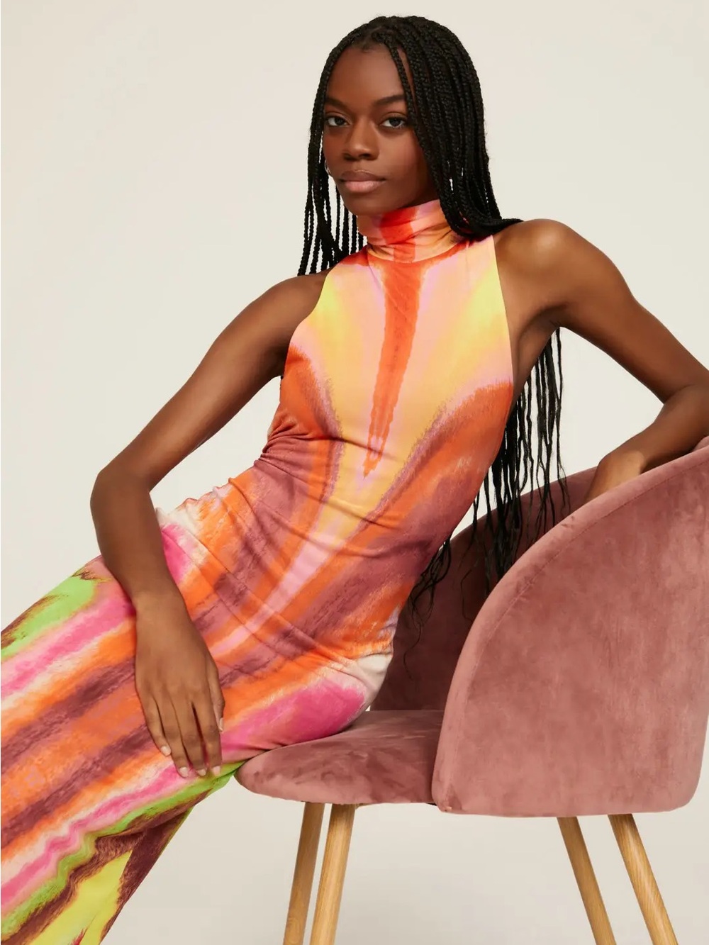 AFRM Neon Marble-Print Midi Dress in Pink, Orange, Yellow & Green - Picture 2 of 4